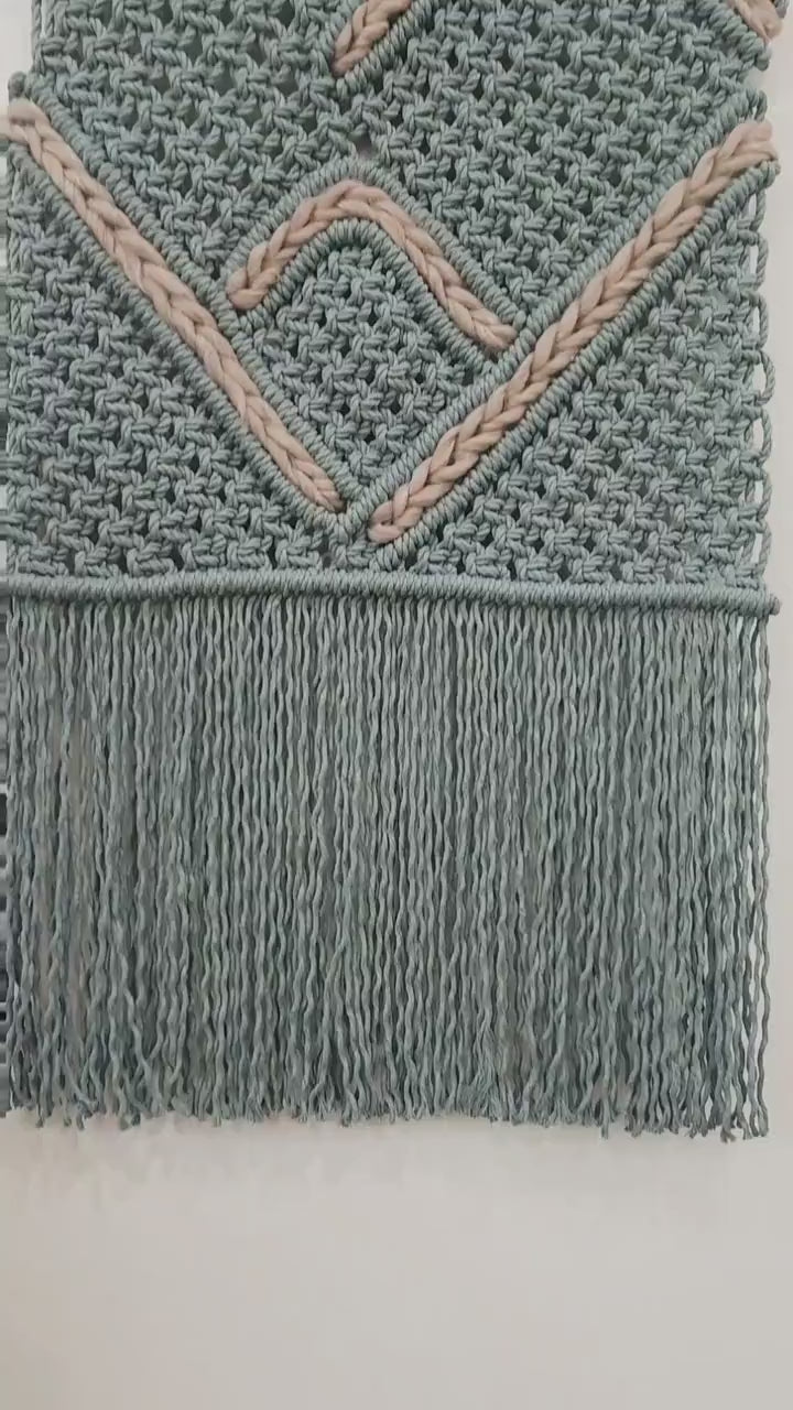 Macrame Wall Hanging Woven Mountain Design, Cotton Rope Decor, Boho Chic Farmhouse Decor for Bedroom, Dorm Room, Living Room