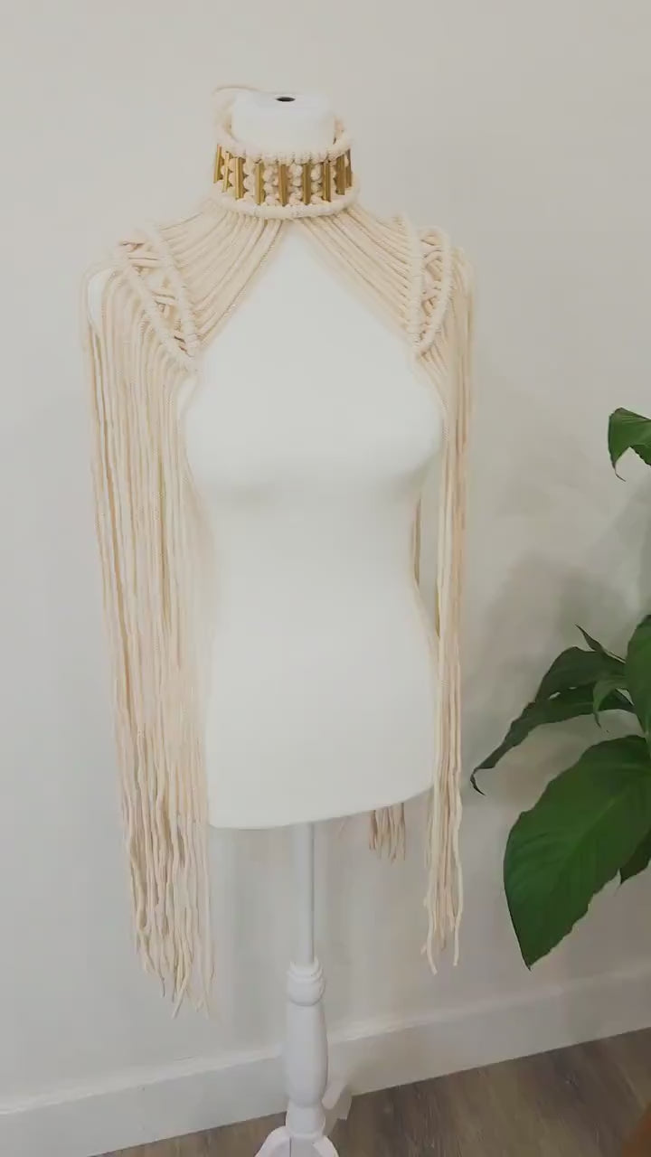 Handmade Macrame Epaulette, Available in Many Colors, Shoulder Boho Top for Festival or Photoshoot,  Rave, Brass