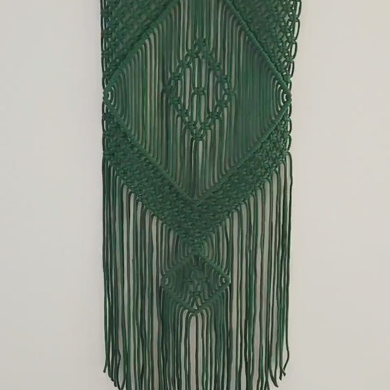 Handmade Forest Green Macrame Wall Hanging, Bohemian Decor, Narrow and Long, Wall Decor, Woven Wall Hanging
