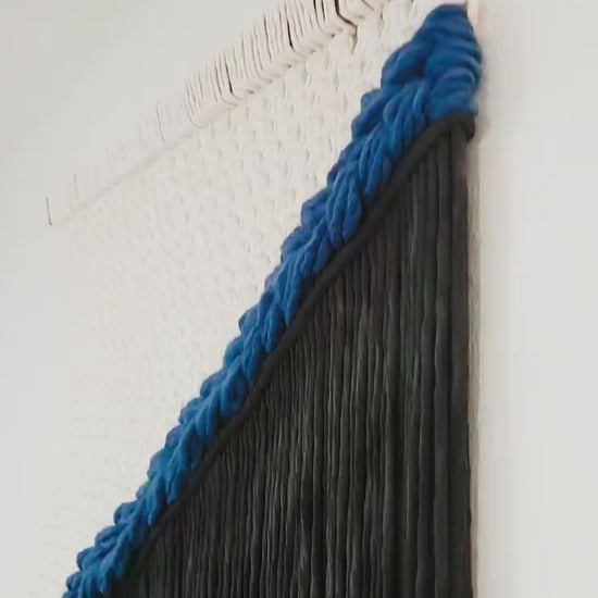 Handmade Natural White and Black Dyed Macrame Wall Hanging, Woven Wall Art